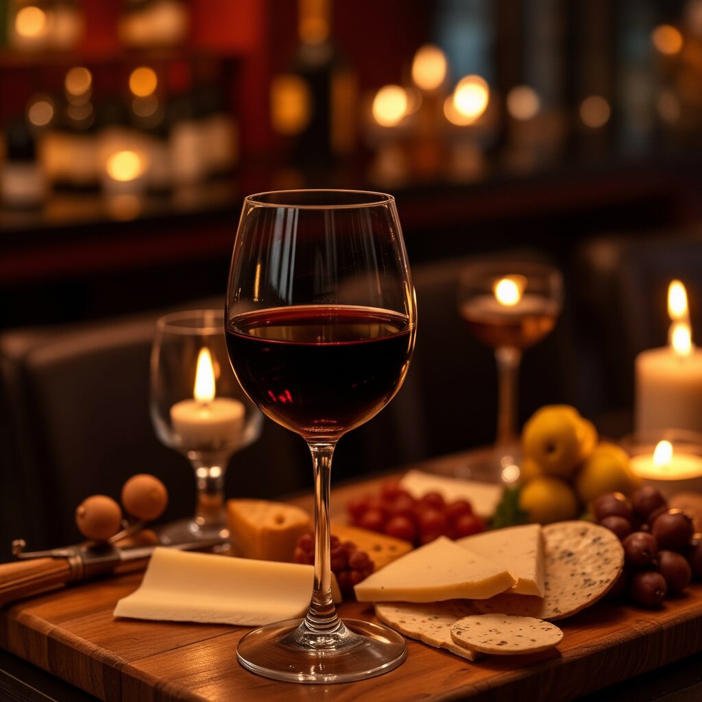 Glas wijn en borrelhapjes in de wijnbar van Struis Groningen